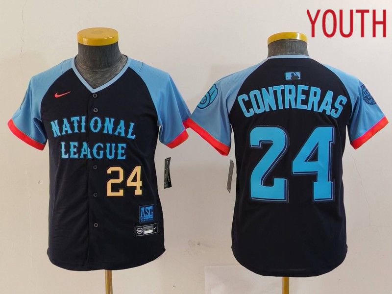 Youth Milwaukee Brewers 24 Contreras Blue All star 2024 Nike MLB Jersey style 2